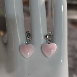 925 Sterling Silver Pink Conch Heart Drop Earrings
